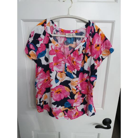 ⏳St John's Bay Women's large blouse pink colorful floral. Whimsical BarbieCore - Picture 1 of 4